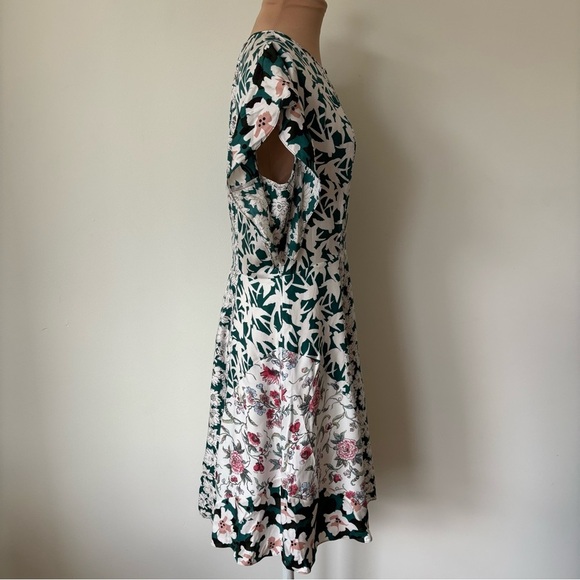 Rebecca Taylor Serene Floral Silk-Blend Palm Combo Flutter Sleeves Flowy Dress 8 - Picture 5 of 9